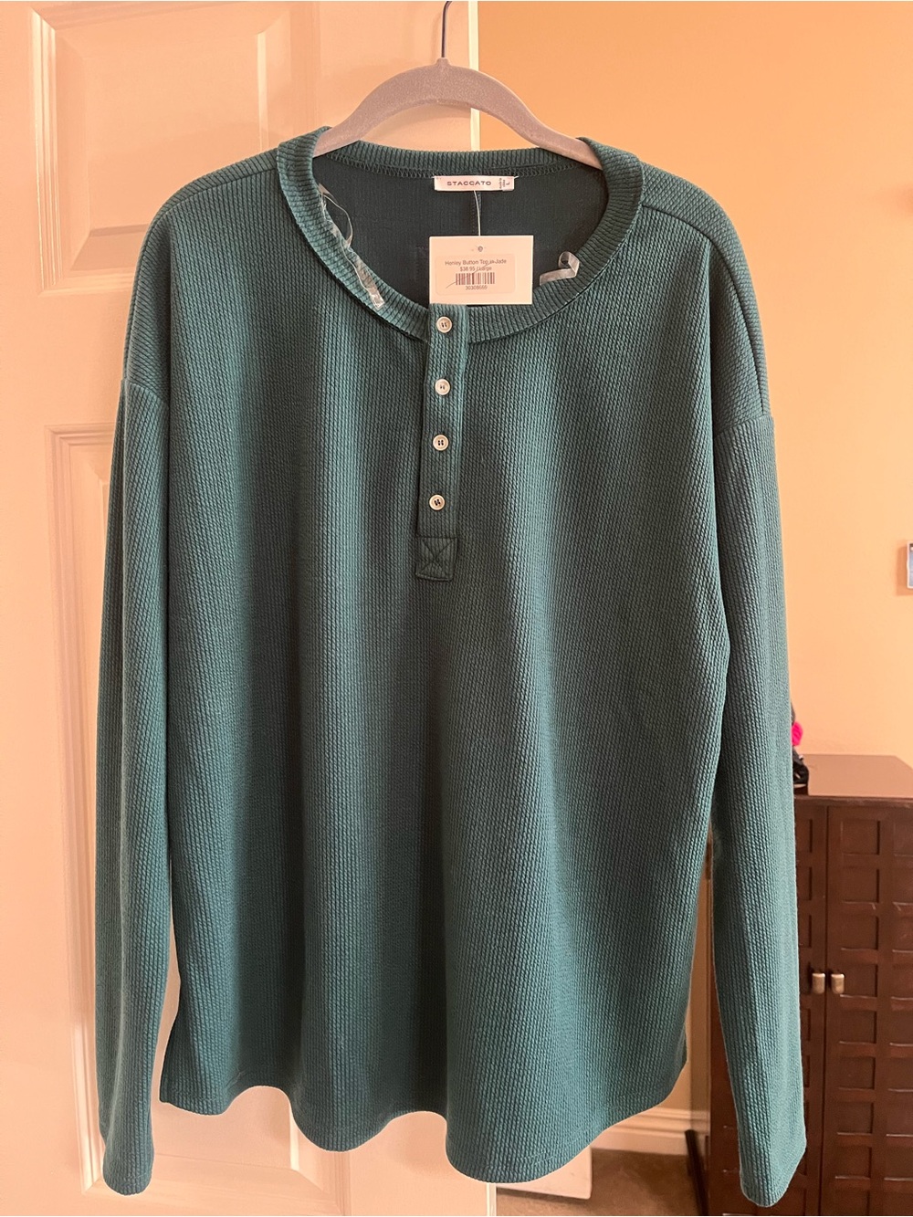 Staccato Jade Green Waffle Henley Top